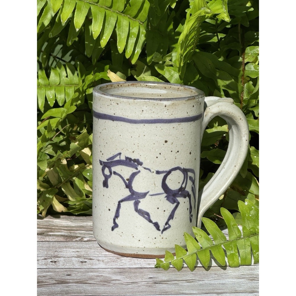 Vtg Bob Hanlin Studio Pottery Horse Mug SIGNED Artisan Stoneware Equestrian